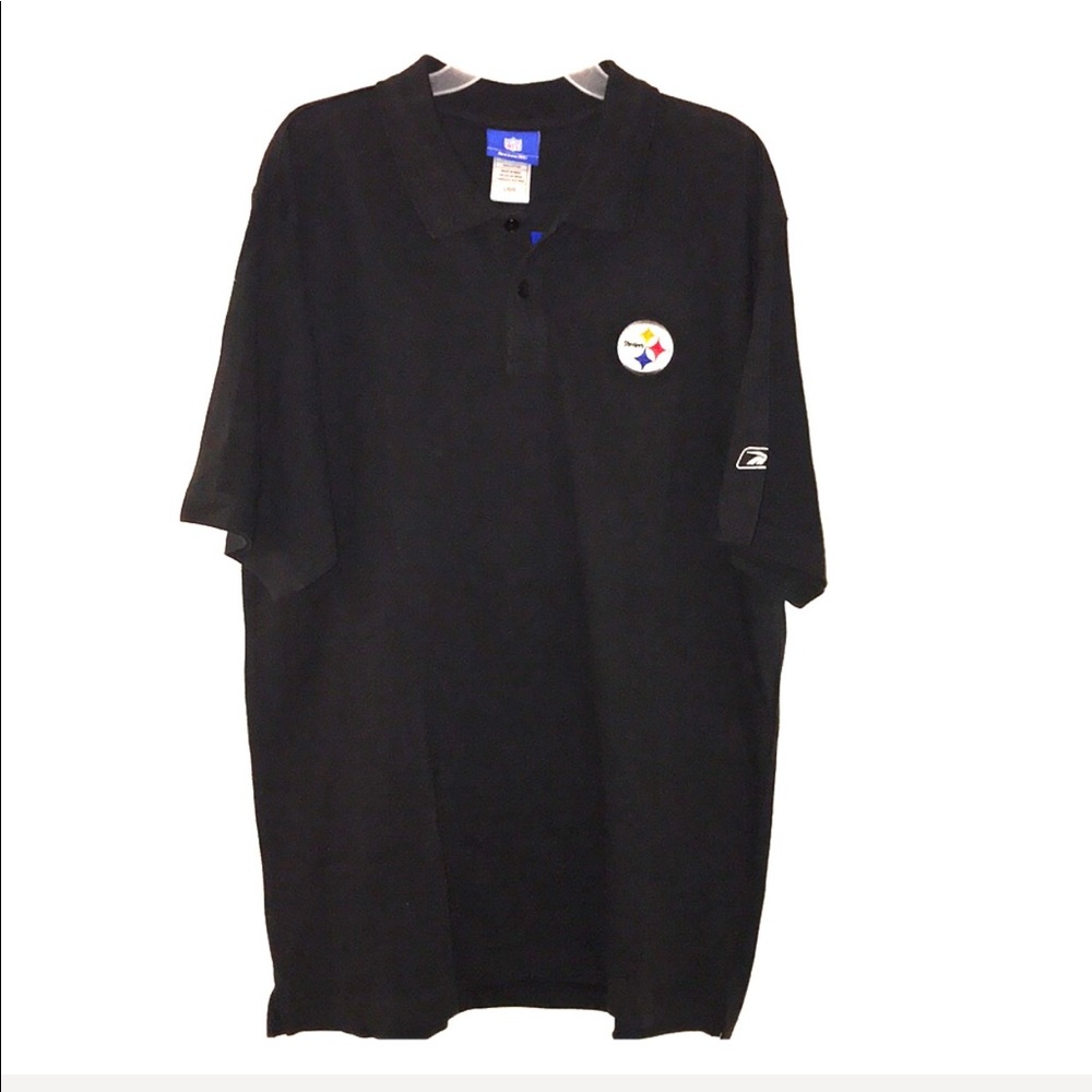 Steelers NFL black polo shirt sleeve shirt.